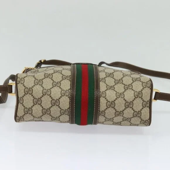 Authentic GUCCI GG Supreme Web Sherry Line Bag PVC Beige Red 001 56 0852